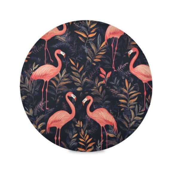 Round Plate Mat 15.4x15.4 Inchesx1 Placemat Table Mat Kitchen Mat Coffee Mat Fabric Thick, Strong Wear-Resistant, Heat Resistance Cute Cartoon Flamingos