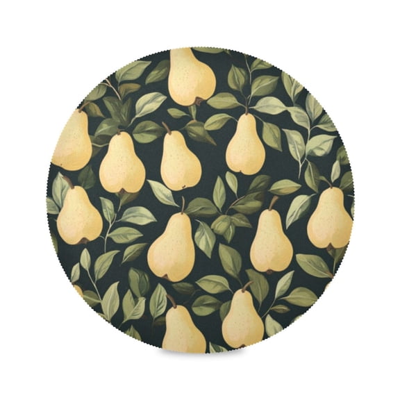 Round Plate Mat 15.4x15.4 Inchesx1 Placemat Table Mat Kitchen Mat Coffee Mat Fabric Thick, Strong Wear-Resistant, Heat Resistance Cute Cartoon Pear