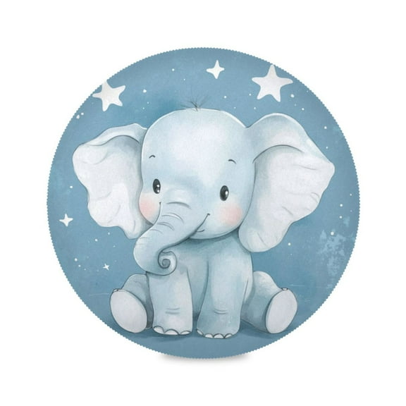 Round Plate Mat 15.4x15.4 Inchesx1 Placemat Table Mat Kitchen Mat Coffee Mat Fabric Thick, Strong Wear-Resistant, Heat Resistance Cute Little Blue Elephant