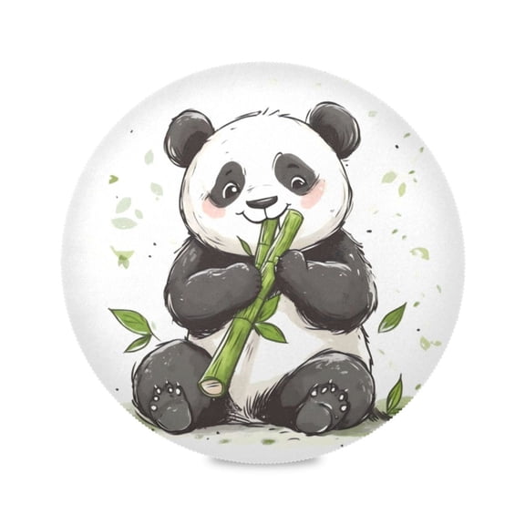 Round Plate Mat 15.4x15.4 Inchesx1 Placemat Table Mat Kitchen Mat Coffee Mat Fabric Thick, Strong Wear-Resistant, Heat Resistance Cute Panda Eats Bamboo