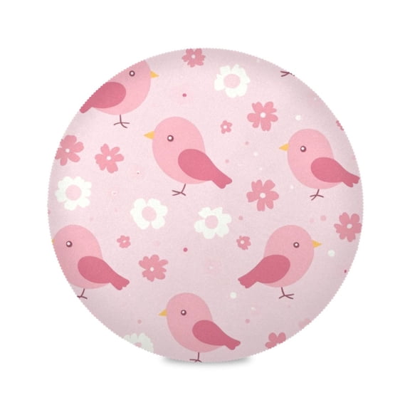 Round Plate Mat 15.4x15.4 Inchesx1 Placemat Table Mat Kitchen Mat Coffee Mat Fabric Thick, Strong Wear-Resistant, Heat Resistance Cute Pink Cartoon Bird1