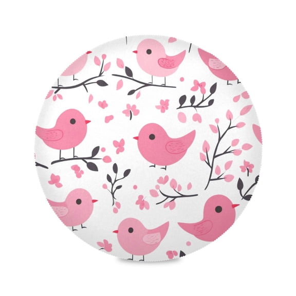 Round Plate Mat 15.4x15.4 Inchesx1 Placemat Table Mat Kitchen Mat Coffee Mat Fabric Thick, Strong Wear-Resistant, Heat Resistance Cute Pink Cartoon Bird4
