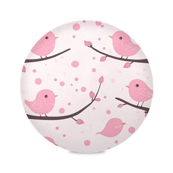 Round Plate Mat 15.4x15.4 Inchesx1 Placemat Table Mat Kitchen Mat Coffee Mat Fabric Thick, Strong Wear-Resistant, Heat Resistance Cute Pink Cartoon Bird3