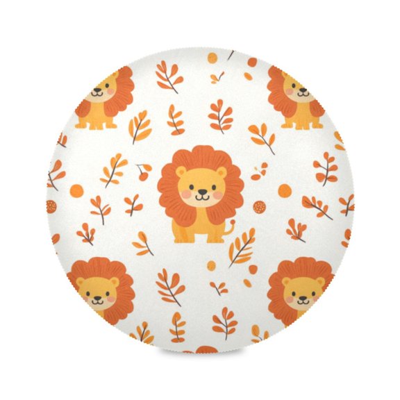 Round Plate Mat 15.4x15.4 Inchesx1 Placemat Table Mat Kitchen Mat Coffee Mat Fabric Thick, Strong Wear-Resistant, Heat Resistance Cute Smiling Lion Seamless