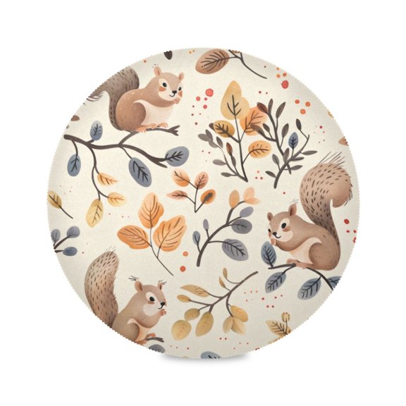 Round Plate Mat 15.4x15.4 Inchesx1 Placemat Table Mat Kitchen Mat Coffee Mat Fabric Thick, Strong Wear-Resistant, Heat Resistance Cute Squirrel