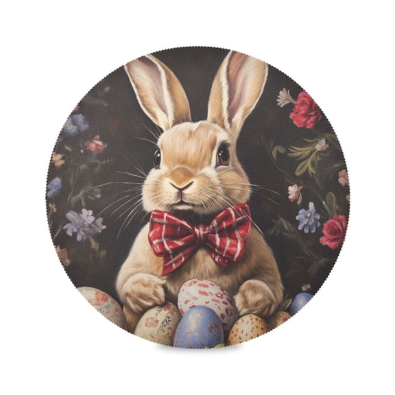 Round Plate Mat 15.4x15.4 Inchesx1 Placemat Table Mat Kitchen Mat Coffee Mat Fabric Thick, Strong Wear-Resistant, Heat Resistance Easter Brown Rabbit