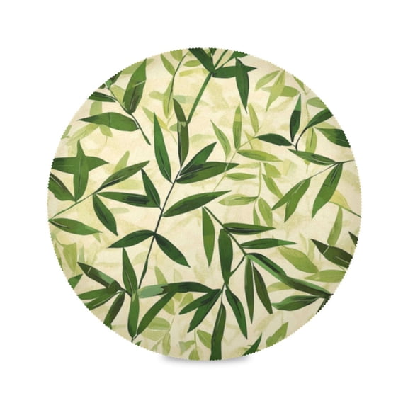 Round Plate Mat 15.4x15.4 Inchesx1 Placemat Table Mat Kitchen Mat Coffee Mat Fabric Thick, Strong Wear-Resistant, Heat Resistance Green Bamboo Leaf