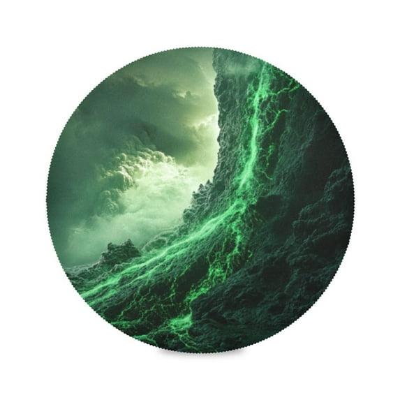 Round Plate Mat 15.4x15.4 Inchesx1 Placemat Table Mat Kitchen Mat Coffee Mat Fabric Thick, Strong Wear-Resistant, Heat Resistance Green Lava Picture