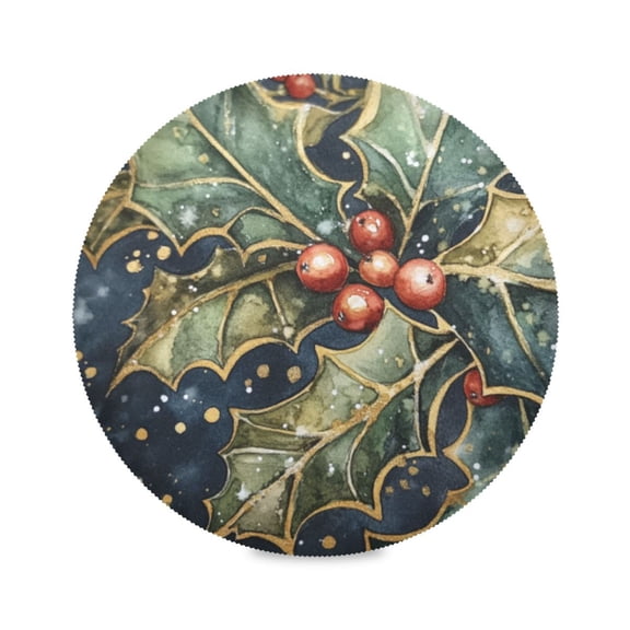 Round Plate Mat 15.4x15.4 Inchesx1 Placemat Table Mat Kitchen Mat Coffee Mat Fabric Thick, Strong Wear-Resistant, Heat Resistance Holly and Mistletoe