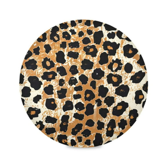 Round Plate Mat 15.4x15.4 Inchesx1 Placemat Table Mat Kitchen Mat Coffee Mat Fabric Thick, Strong Wear-Resistant, Heat Resistance Leopard Print