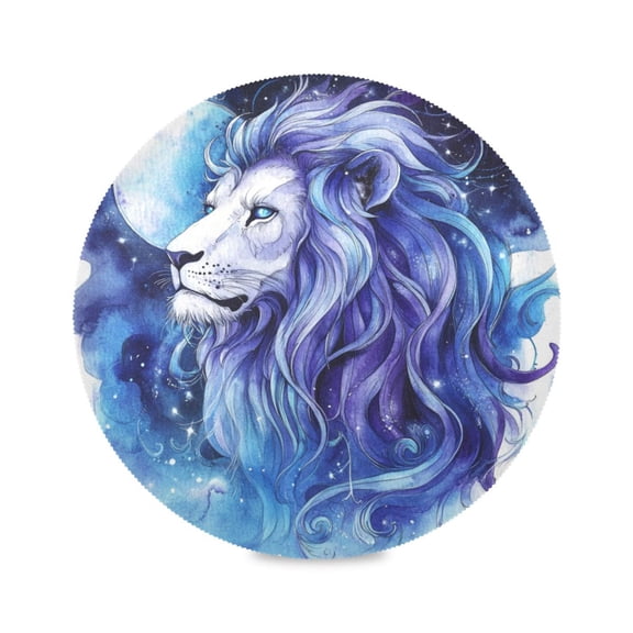 Round Plate Mat 15.4x15.4 Inchesx1 Placemat Table Mat Kitchen Mat Coffee Mat Fabric Thick, Strong Wear-Resistant, Heat Resistance Lion under The Moon