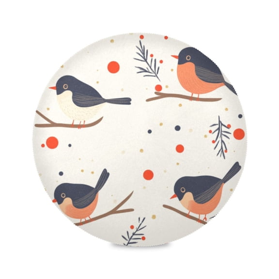 Round Plate Mat 15.4x15.4 Inchesx1 Placemat Table Mat Kitchen Mat Coffee Mat Fabric Thick, Strong Wear-Resistant, Heat Resistance Little Black Bird Christmas