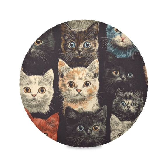 Round Plate Mat 15.4x15.4 Inchesx1 Placemat Table Mat Kitchen Mat Coffee Mat Fabric Thick, Strong Wear-Resistant, Heat Resistance Little Colored Cat2