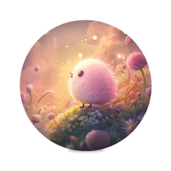 Round Plate Mat 15.4x15.4 Inchesx1 Placemat Table Mat Kitchen Mat Coffee Mat Fabric Thick, Strong Wear-Resistant, Heat Resistance Little Pink Cartoon Chicken