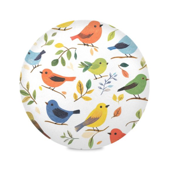 Round Plate Mat 15.4x15.4 Inchesx1 Placemat Table Mat Kitchen Mat Coffee Mat Fabric Thick, Strong Wear-Resistant, Heat Resistance Lovely Colorful Birds6