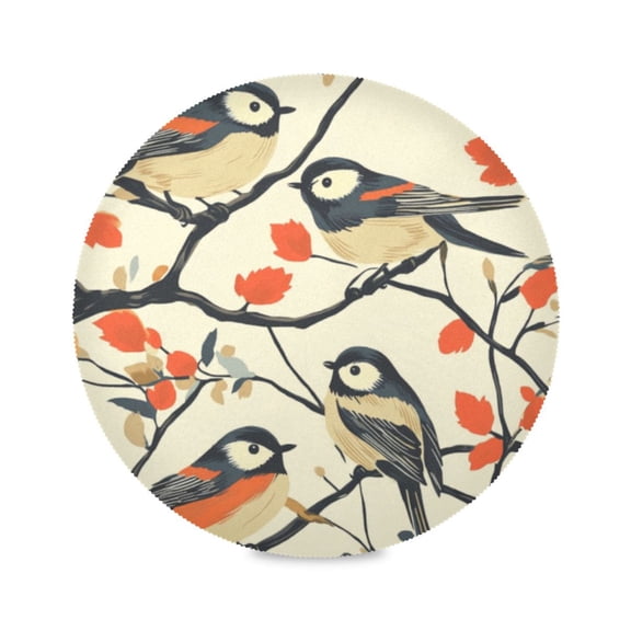 Round Plate Mat 15.4x15.4 Inchesx1 Placemat Table Mat Kitchen Mat Coffee Mat Fabric Thick, Strong Wear-Resistant, Heat Resistance Lovely Colorful Birds