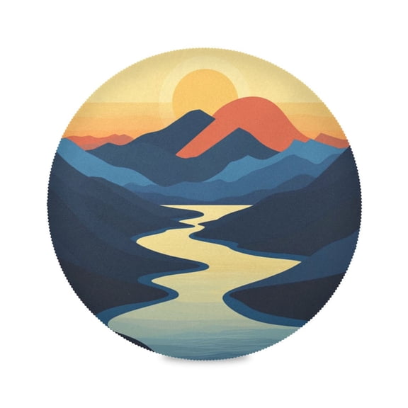 Round Plate Mat 15.4x15.4 Inchesx1 Placemat Table Mat Kitchen Mat Coffee Mat Fabric Thick, Strong Wear-Resistant, Heat Resistance Mountain Sunset