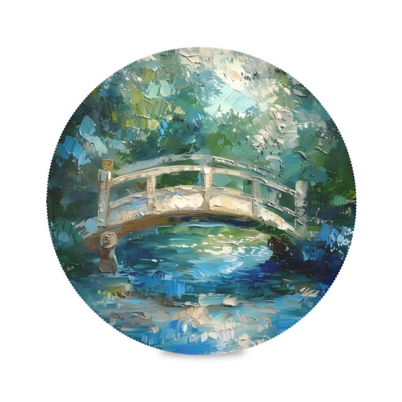 Round Plate Mat 15.4x15.4 Inchesx1 Placemat Table Mat Kitchen Mat Coffee Mat Fabric Thick, Strong Wear-Resistant, Heat Resistance Painting Bridge