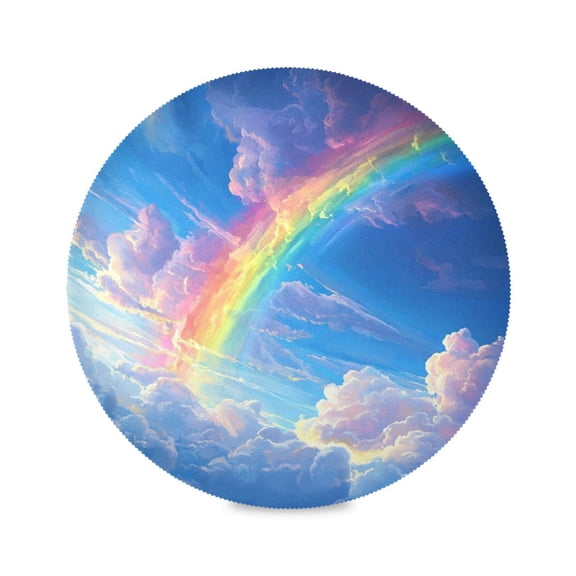 Round Plate Mat 15.4x15.4 Inchesx1 Placemat Table Mat Kitchen Mat Coffee Mat Fabric Thick, Strong Wear-Resistant, Heat Resistance Picturesque Rainbow Cloud