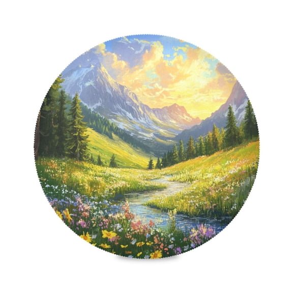 Round Plate Mat 15.4x15.4 Inchesx1 Placemat Table Mat Kitchen Mat Coffee Mat Fabric Thick, Strong Wear-Resistant, Heat Resistance Picturesque Summer Mountain