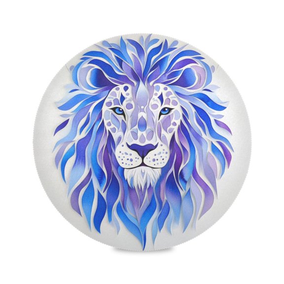 Round Plate Mat 15.4x15.4 Inchesx1 Placemat Table Mat Kitchen Mat Coffee Mat Fabric Thick, Strong Wear-Resistant, Heat Resistance Pretty Blue Cool Lion