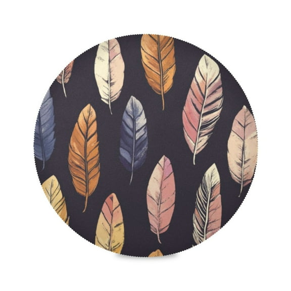 Round Plate Mat 15.4x15.4 Inchesx1 Placemat Table Mat Kitchen Mat Coffee Mat Fabric Thick, Strong Wear-Resistant, Heat Resistance Pretty Colorful Feathers