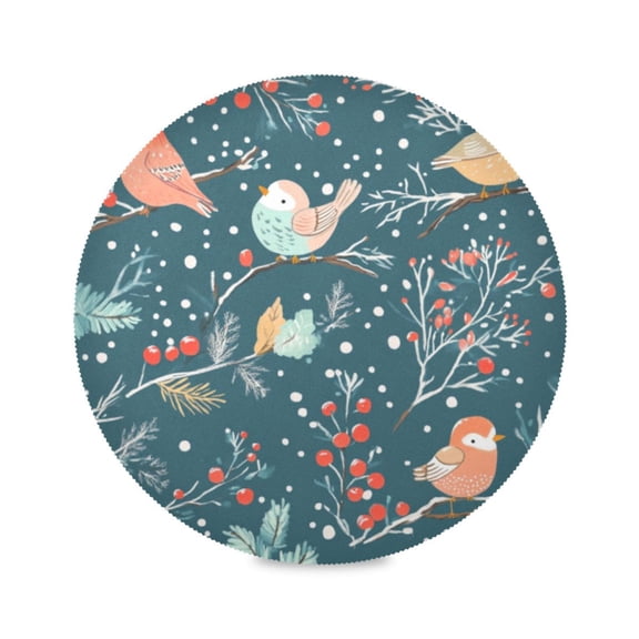 Round Plate Mat 15.4x15.4 Inchesx1 Placemat Table Mat Kitchen Mat Coffee Mat Fabric Thick, Strong Wear-Resistant, Heat Resistance Pretty Colorful Winter Birds