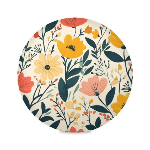 Round Plate Mat 15.4x15.4 Inchesx1 Placemat Table Mat Kitchen Mat Coffee Mat Fabric Thick, Strong Wear-Resistant, Heat Resistance Pretty Flowers4