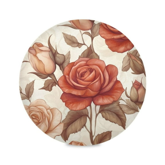 Round Plate Mat 15.4x15.4 Inchesx1 Placemat Table Mat Kitchen Mat Coffee Mat Fabric Thick, Strong Wear-Resistant, Heat Resistance Pretty Red Roses4
