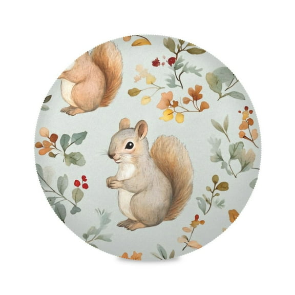 Round Plate Mat 15.4x15.4 Inchesx1 Placemat Table Mat Kitchen Mat Coffee Mat Fabric Thick, Strong Wear-Resistant, Heat Resistance Squirrels and Leaves