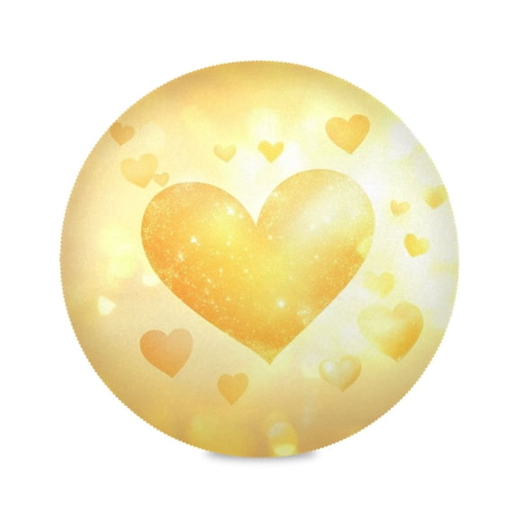 Round Plate Mat 15.4x15.4 Inchesx1 Placemat Table Mat Kitchen Mat Coffee Mat Fabric Thick, Strong Wear-Resistant, Heat Resistance Valentine's Day Yellow Love