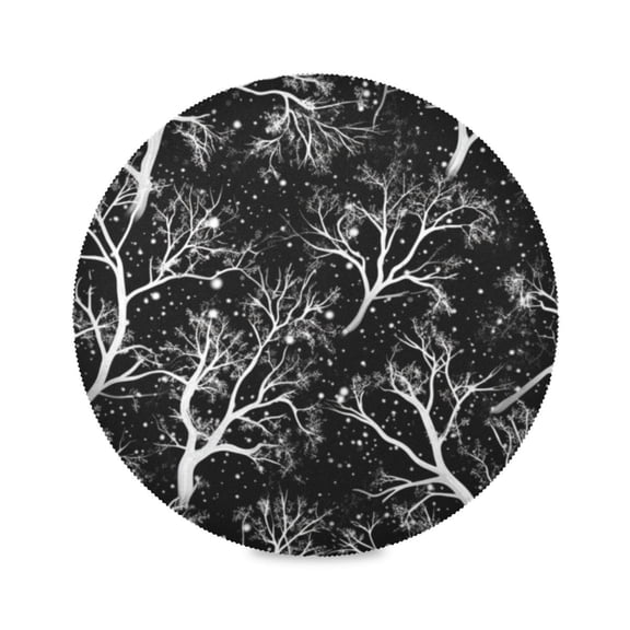 Round Plate Mat 15.4x15.4 Inchesx1 Placemat Table Mat Kitchen Mat Coffee Mat Fabric Thick, Strong Wear-Resistant, Heat Resistance Winter Black Tree