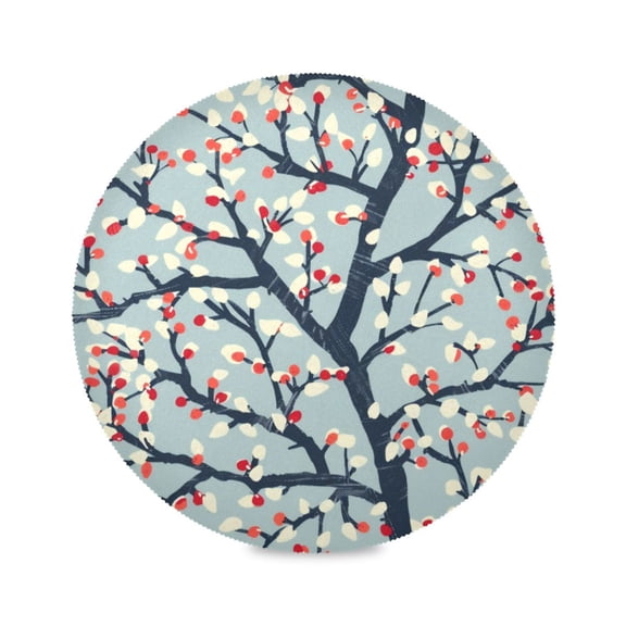 Round Plate Mat 15.4x15.4 Inchesx1 Placemat Table Mat Kitchen Mat Coffee Mat Fabric Thick, Strong Wear-Resistant, Heat Resistance Winter Branch