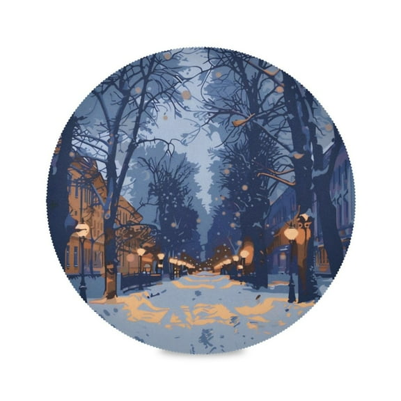 Round Plate Mat 15.4x15.4 Inchesx1 Placemat Table Mat Kitchen Mat Coffee Mat Fabric Thick, Strong Wear-Resistant, Heat Resistance Winter Street Scene
