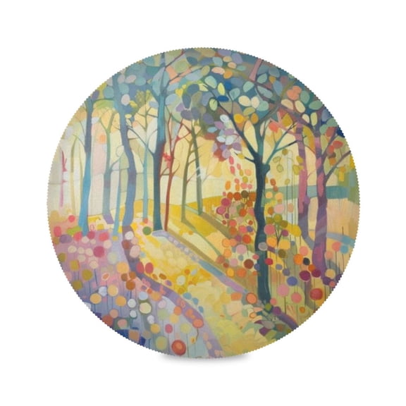 Round Plate Mat 15.4x15.4 Inchesx1 Placemat Table Mat Kitchen Mat Coffee Mat Fabric Thick, Strong Wear-Resistant, Heat Resistance Yellow Light and Trees