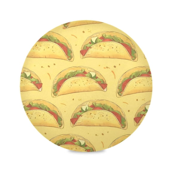 Round Plate Mat 15.4x15.4 Inchesx1 Placemat Table Mat Kitchen Mat Coffee Mat Fabric Thick, Strong Wear-Resistant, Heat Resistance Yellow Taco