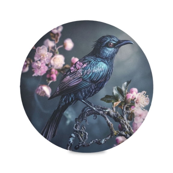 Round Plate Mat 15.4x15.4 Inchesx4 Placemat Table Mat Kitchen Mat Coffee Mat Fabric Thick, Strong Wear-Resistant, Heat Resistance Black Cool Bird