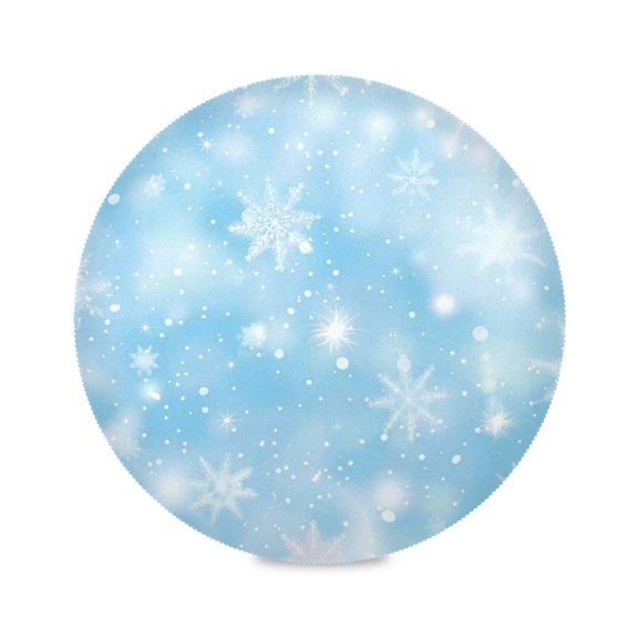 Round Plate Mat 15.4x15.4 Inchesx4 Placemat Table Mat Kitchen Mat Coffee Mat Fabric Thick, Strong Wear-Resistant, Heat Resistance Blue Snowflake