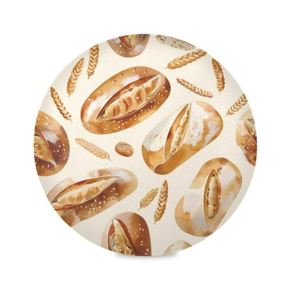 Round Plate Mat 15.4x15.4 Inchesx4 Placemat Table Mat Kitchen Mat Coffee Mat Fabric Thick, Strong Wear-Resistant, Heat Resistance Brown Bread
