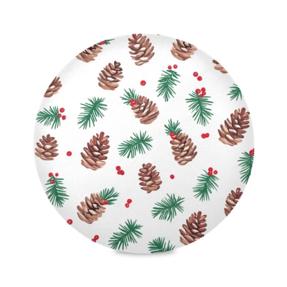 Round Plate Mat 15.4x15.4 Inchesx4 Placemat Table Mat Kitchen Mat Coffee Mat Fabric Thick, Strong Wear-Resistant, Heat Resistance Christmas Pine Cone3