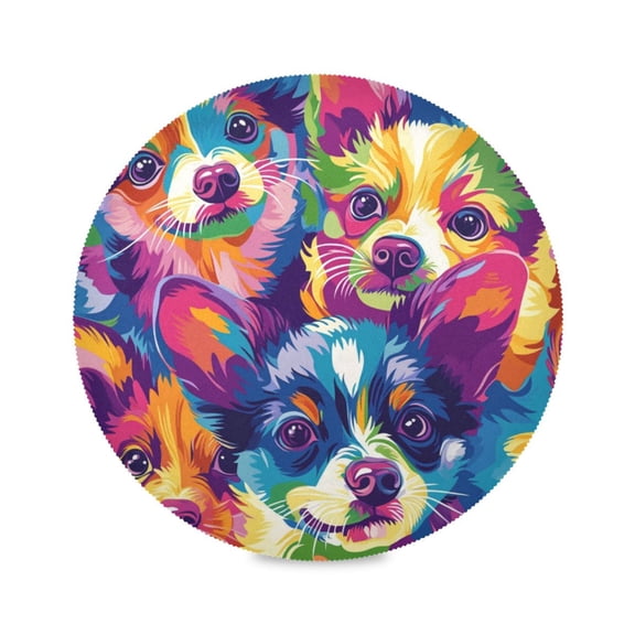 Round Plate Mat 15.4x15.4 Inchesx4 Placemat Table Mat Kitchen Mat Coffee Mat Fabric Thick, Strong Wear-Resistant, Heat Resistance Color Cartoon Cool Dog