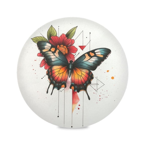 Round Plate Mat 15.4x15.4 Inchesx4 Placemat Table Mat Kitchen Mat Coffee Mat Fabric Thick, Strong Wear-Resistant, Heat Resistance Colorful Art Butterfly