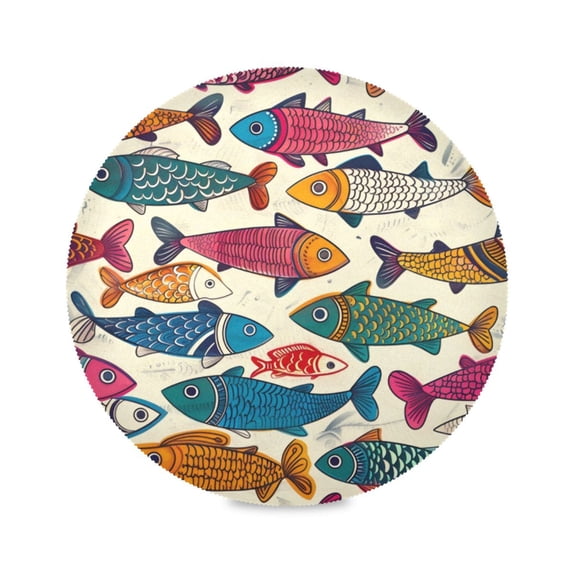 Round Plate Mat 15.4x15.4 Inchesx4 Placemat Table Mat Kitchen Mat Coffee Mat Fabric Thick, Strong Wear-Resistant, Heat Resistance Colorful Fish