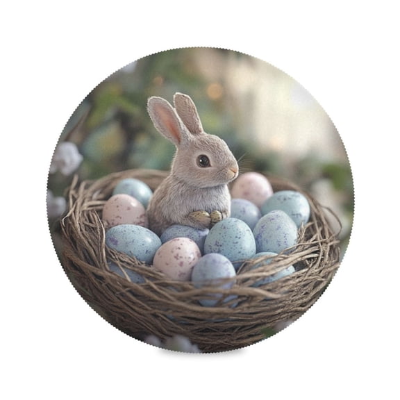 Round Plate Mat 15.4x15.4 Inchesx4 Placemat Table Mat Kitchen Mat Coffee Mat Fabric Thick, Strong Wear-Resistant, Heat Resistance Easter Bunny and Egg
