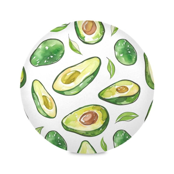 Round Plate Mat 15.4x15.4 Inchesx4 Placemat Table Mat Kitchen Mat Coffee Mat Fabric Thick, Strong Wear-Resistant, Heat Resistance Green Avocados