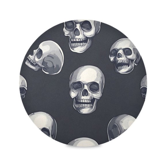 Round Plate Mat 15.4x15.4 Inchesx4 Placemat Table Mat Kitchen Mat Coffee Mat Fabric Thick, Strong Wear-Resistant, Heat Resistance Halloween Skeletons3