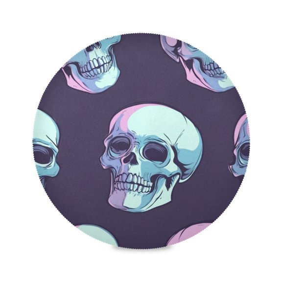 Round Plate Mat 15.4x15.4 Inchesx4 Placemat Table Mat Kitchen Mat Coffee Mat Fabric Thick, Strong Wear-Resistant, Heat Resistance Halloween Skeletons4