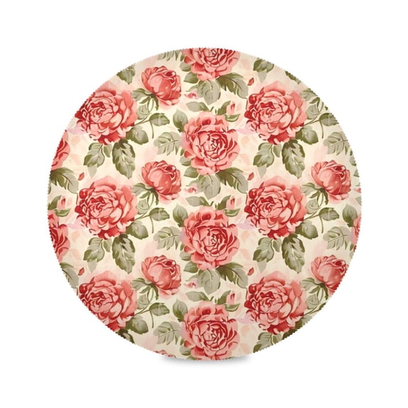 Round Plate Mat 15.4x15.4 Inchesx4 Placemat Table Mat Kitchen Mat Coffee Mat Fabric Thick, Strong Wear-Resistant, Heat Resistance Large Red Flowers