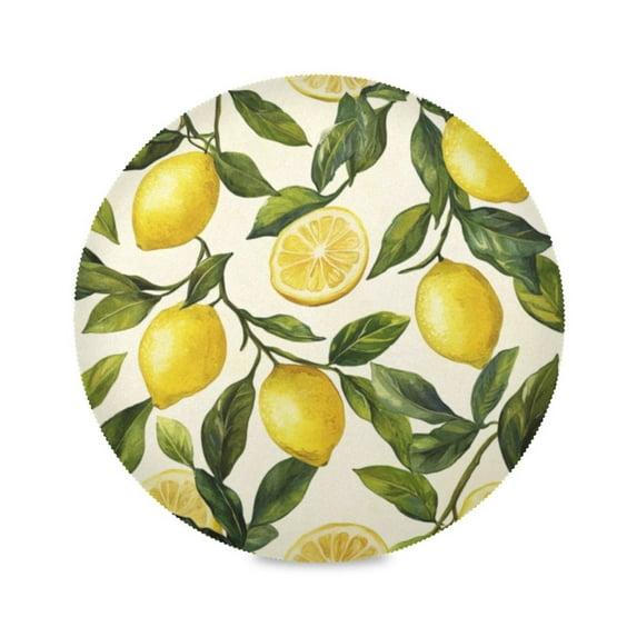 Round Plate Mat 15.4x15.4 Inchesx4 Placemat Table Mat Kitchen Mat Coffee Mat Fabric Thick, Strong Wear-Resistant, Heat Resistance Lemon Yellow