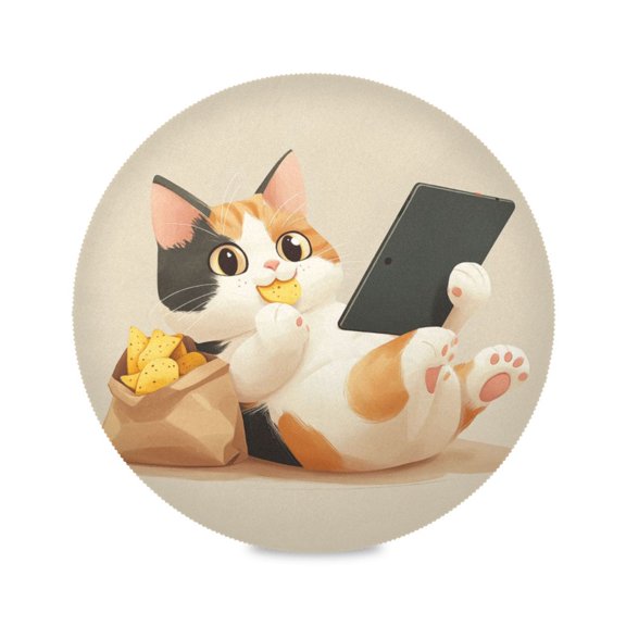 Round Plate Mat 15.4x15.4 Inchesx4 Placemat Table Mat Kitchen Mat Coffee Mat Fabric Thick, Strong Wear-Resistant, Heat Resistance Look Flat Cat